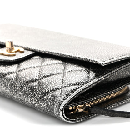 Chanel Cracked Metallic Calfskin Quilted Zip Away Chain Clutch Dark Silver 9 of 9
