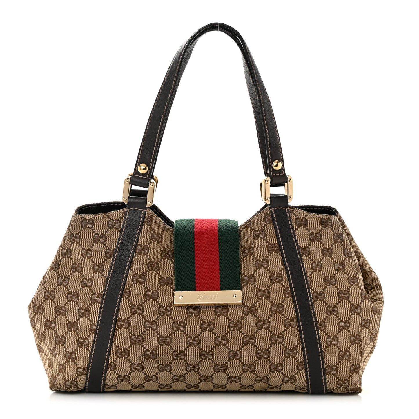 Monogram Medium New Ladies Web Tote Dark Brown