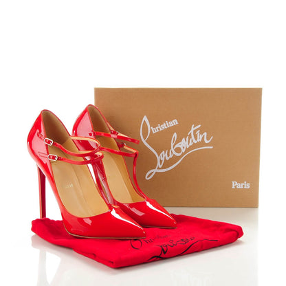 Christian Louboutin Patent V Neck 120 Pumps 39 Rouge Lipstick 7 of 7