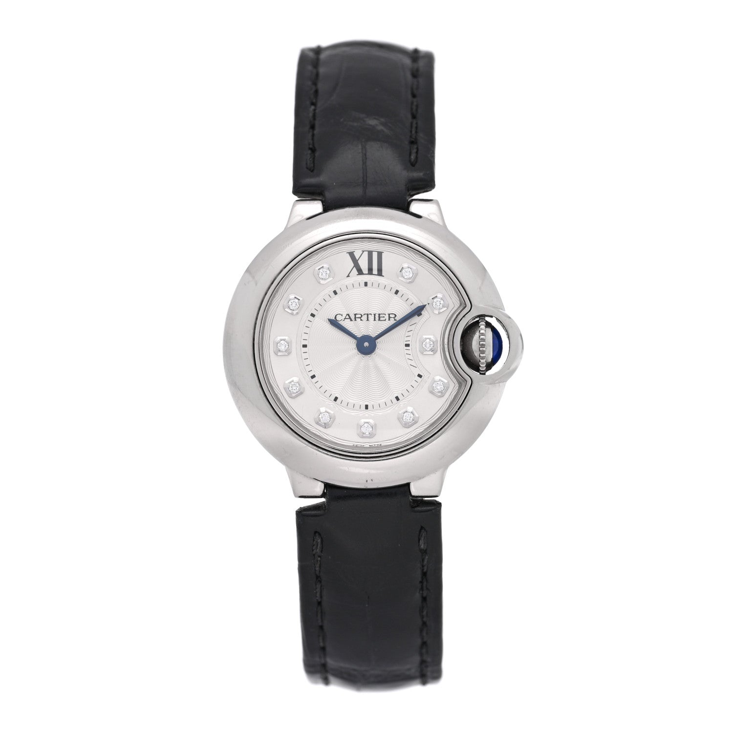 Cartier Stainless Steel Alligator Diamond 28mm Ballon Bleu De Cartier Quartz Watch 1 of 5