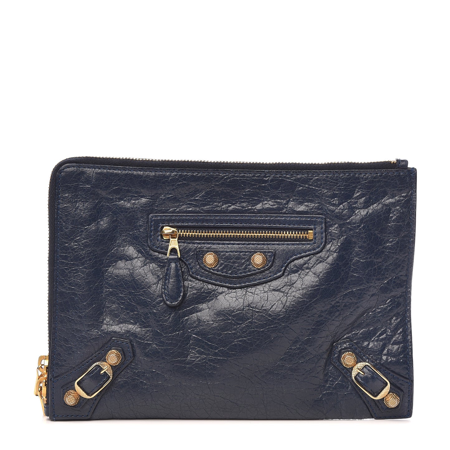 Agneau Giant 12 Gold Hardware Pouch Clutch Bleu Obscur
