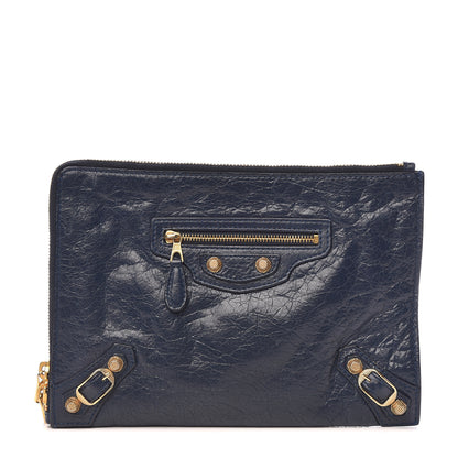 Balenciaga Agneau Giant 12 Gold Hardware Pouch Clutch Bleu Obscur 1 of 9