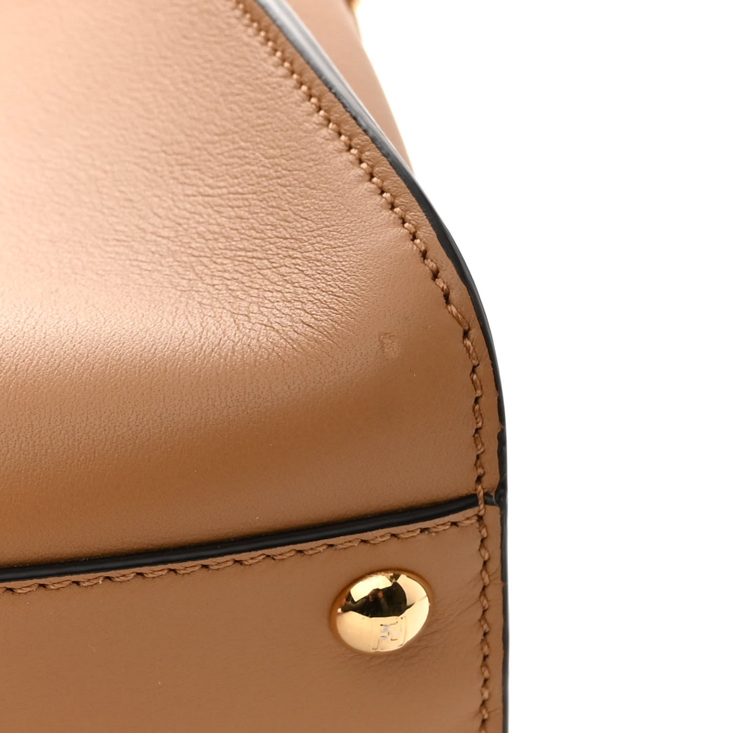 Fendi Vitello Seta Canvas FF Embroidered Mini Peekaboo Iconic Satchel Miele Scuro Poudre 10 of 10