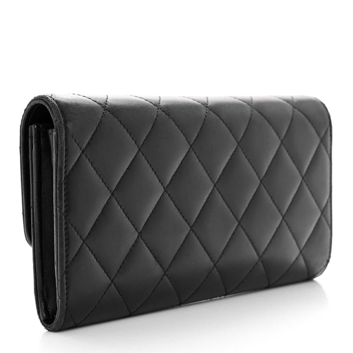 Lambskin Quilted Large Flap Gusset Wallet Black