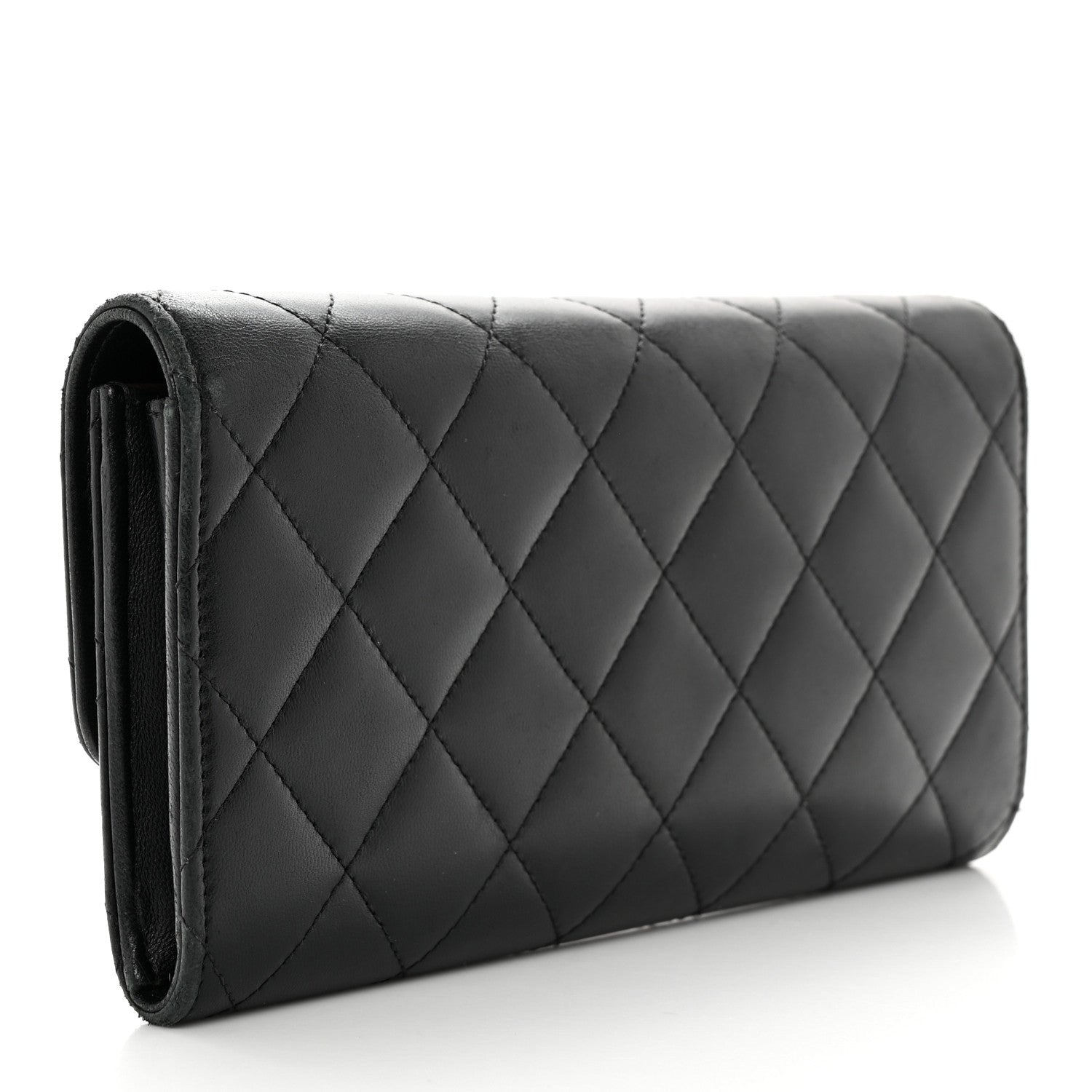 Chanel Lambskin Quilted Large Flap Gusset Wallet Black 3 of 19
