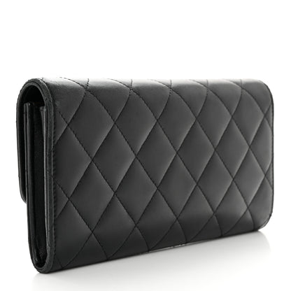 Chanel Lambskin Quilted Large Flap Gusset Wallet Black 3 of 19