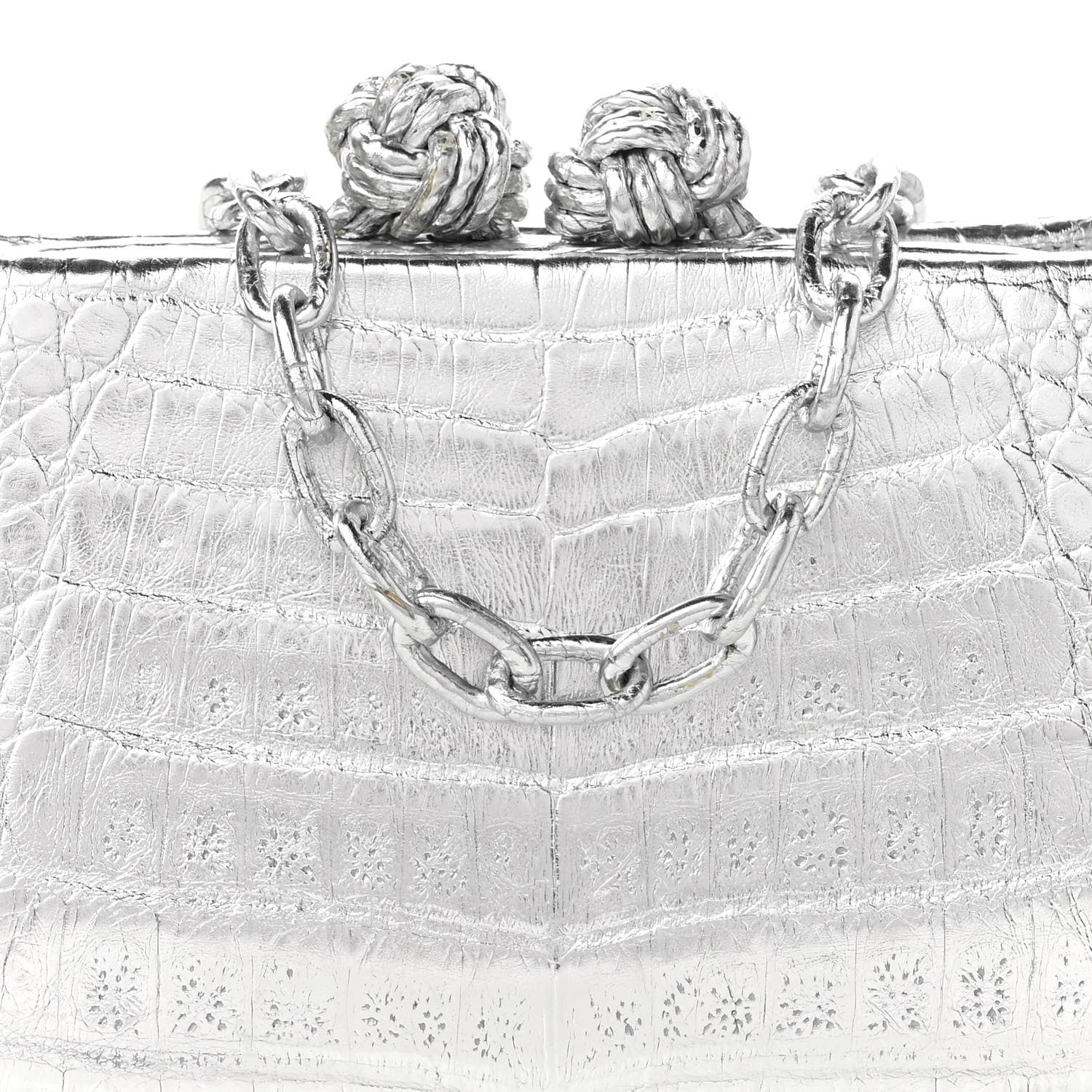 Nancy Gonzalez Metallic Crocodile Chain Clutch Silver 8 of 11