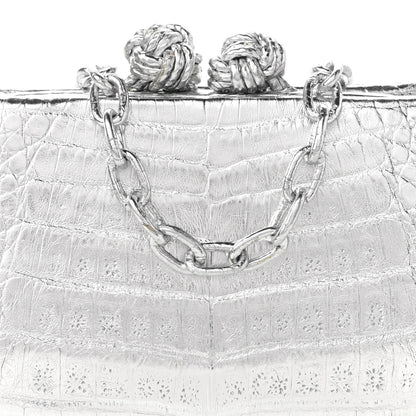 Nancy Gonzalez Metallic Crocodile Chain Clutch Silver 8 of 11