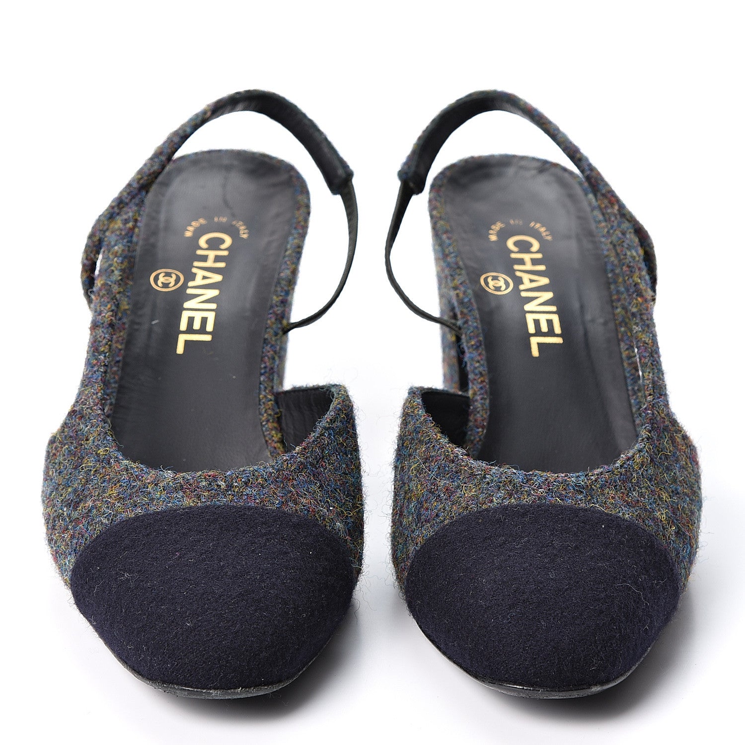 Chanel Wool Cap Toe CC Slingback Pumps 39.5 Black Dark Grey 2 of 10