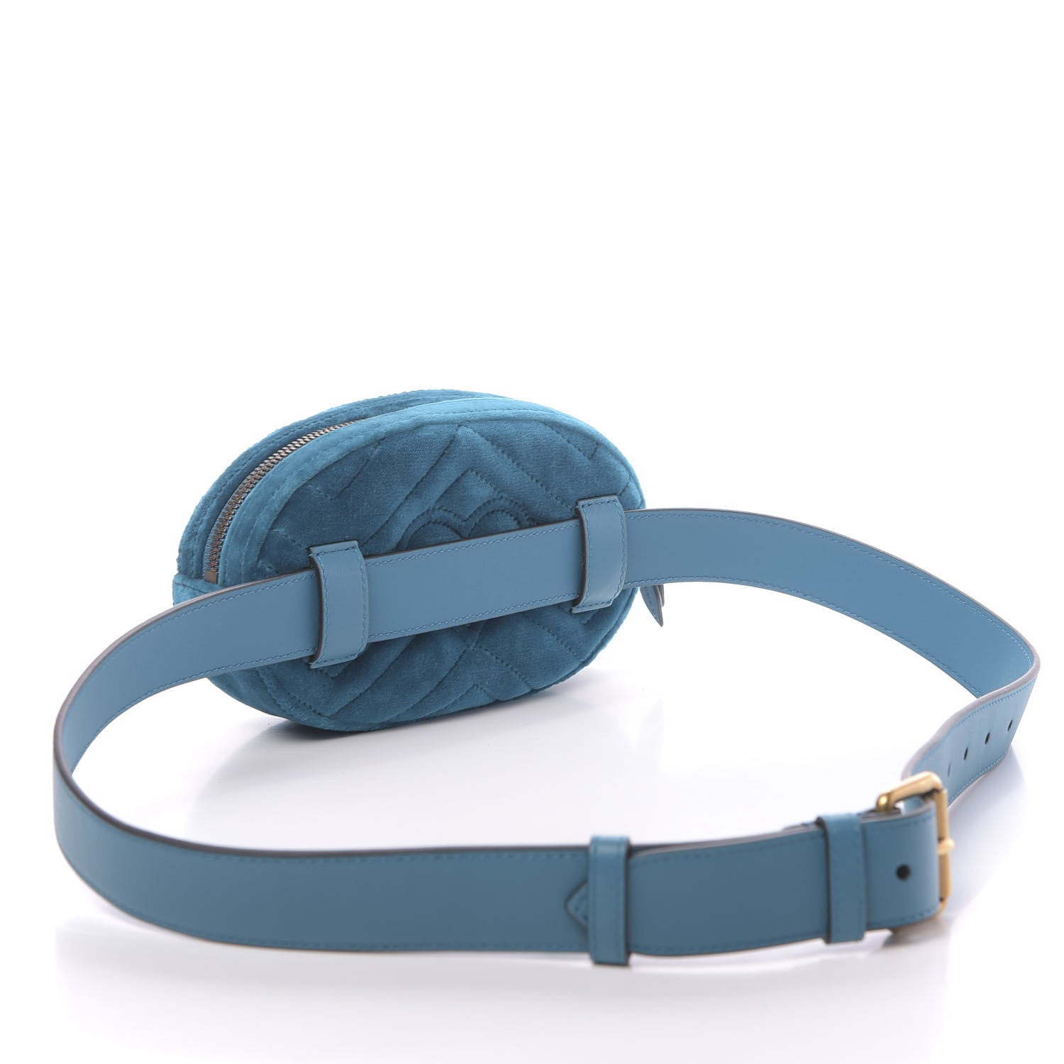 Gucci Velvet Matelasse Embroidered GG Marmont Belt Bag 95 38 Pavone Cyan 3 of 10