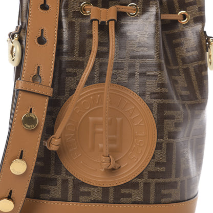 Fendi Glazed Fabric Vitello Grace F is Fendi FF 1974 Stamp Patch Grande Mon Tresor Bucket Bag Mogano Panna Nocciola 9 of 9