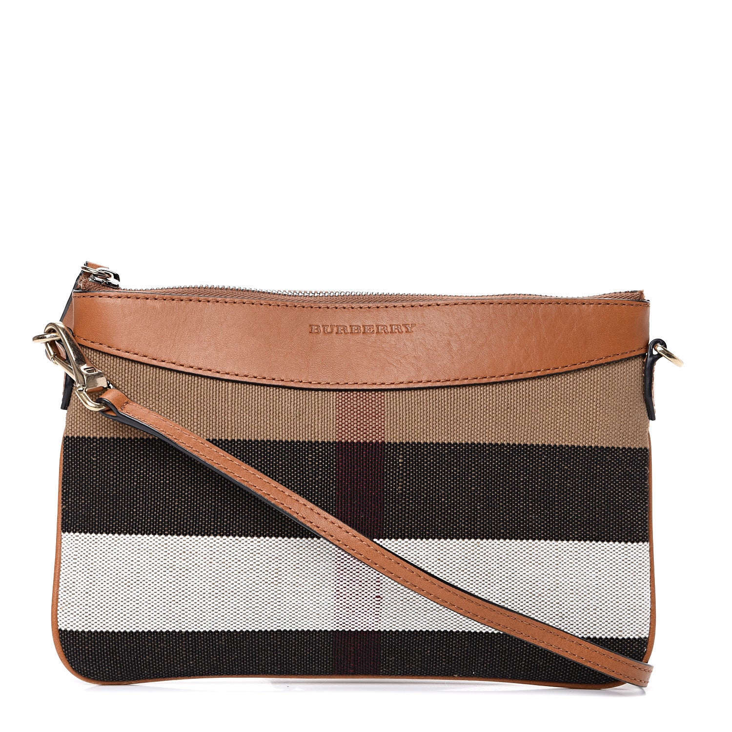 Burberry Mega Check Peyton Crossbody Clutch Bag Saddle Brown 1 of 10
