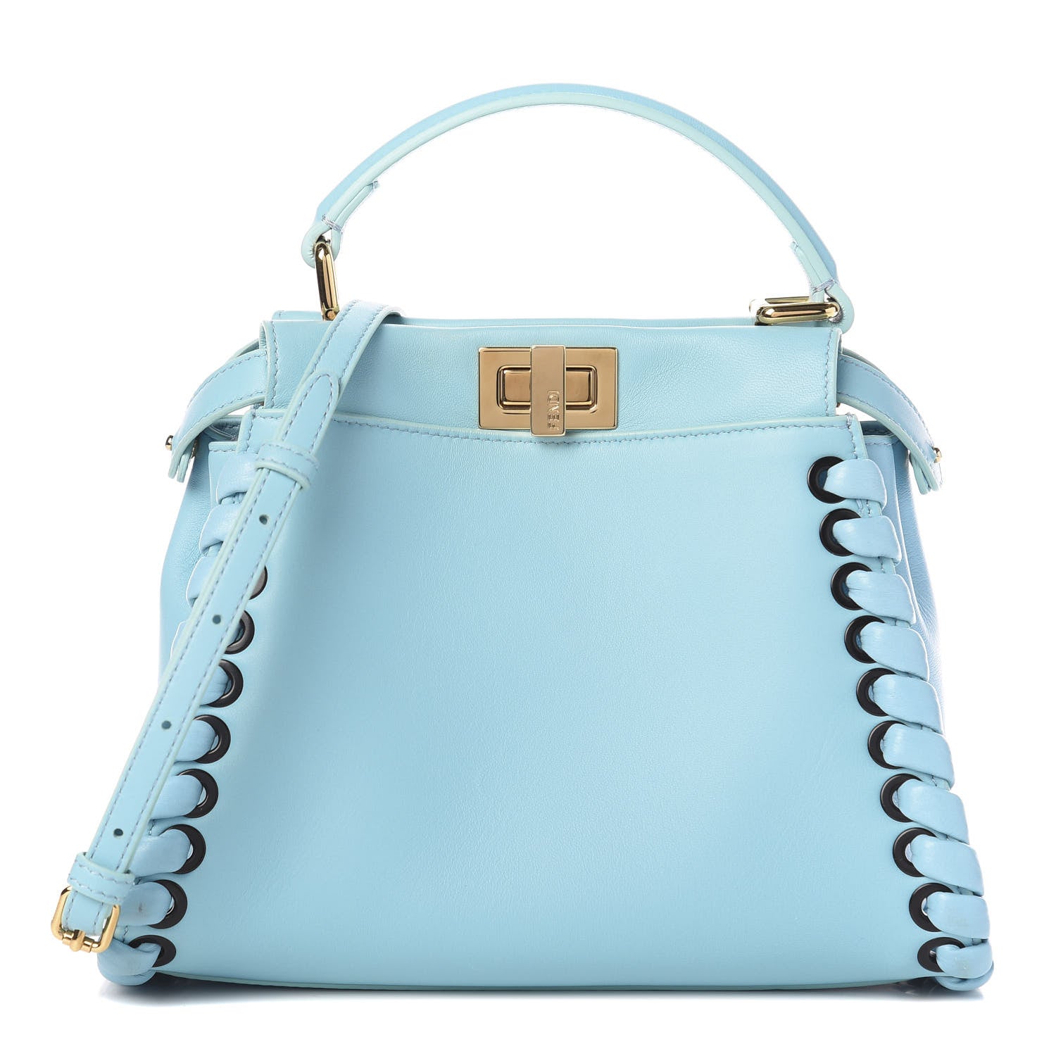 Fendi Nappa Lace Up Mini Peekaboo Iconic Satchel Turchese 1 of 10