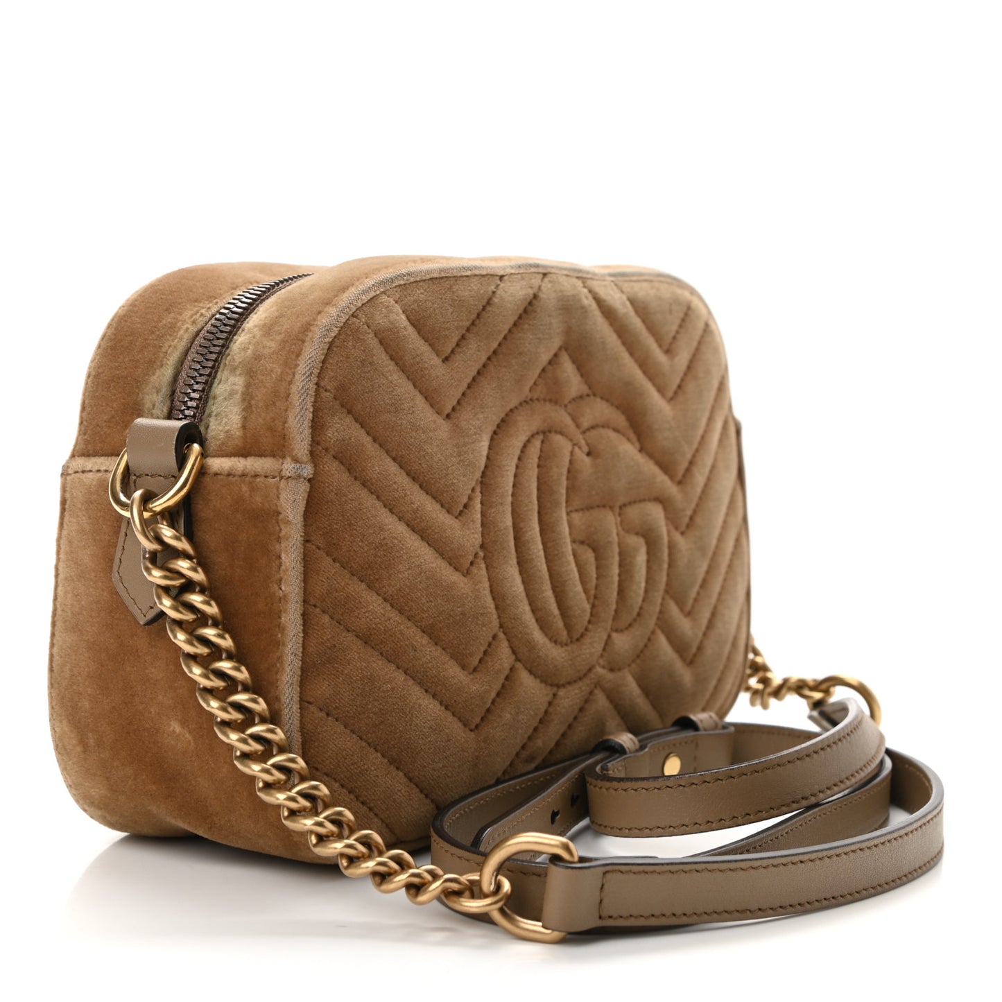 Velvet Matelasse Small GG Marmont Chain Shoulder Bag Taupe