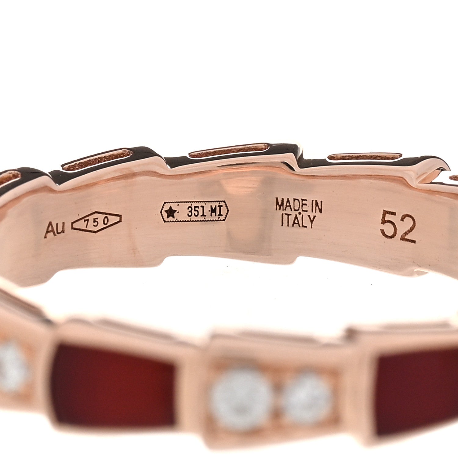 Bulgari 18K Rose Gold Diamond Carnelian 4mm Serpenti Viper Band Ring 52 6 6 of 6