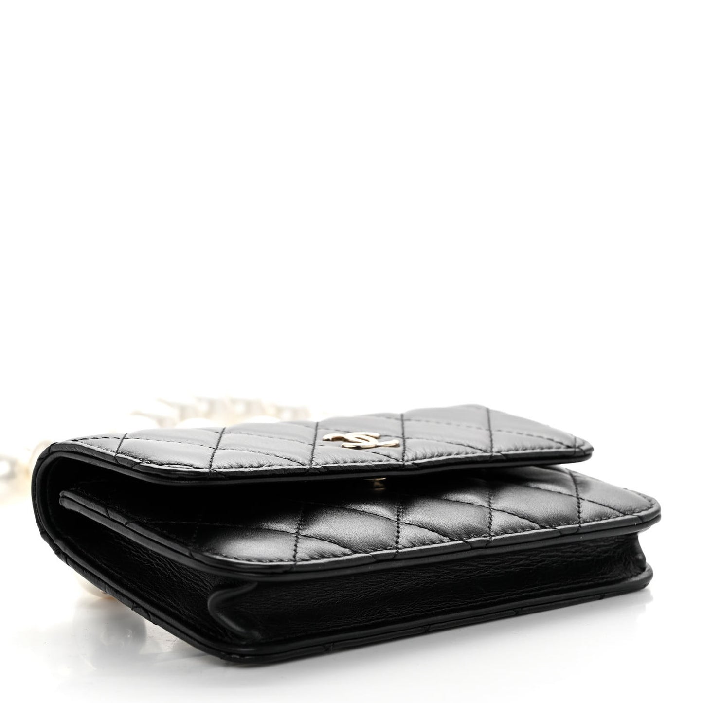 Calfskin Quilted Maxi Pearls Clutch With Chain Black