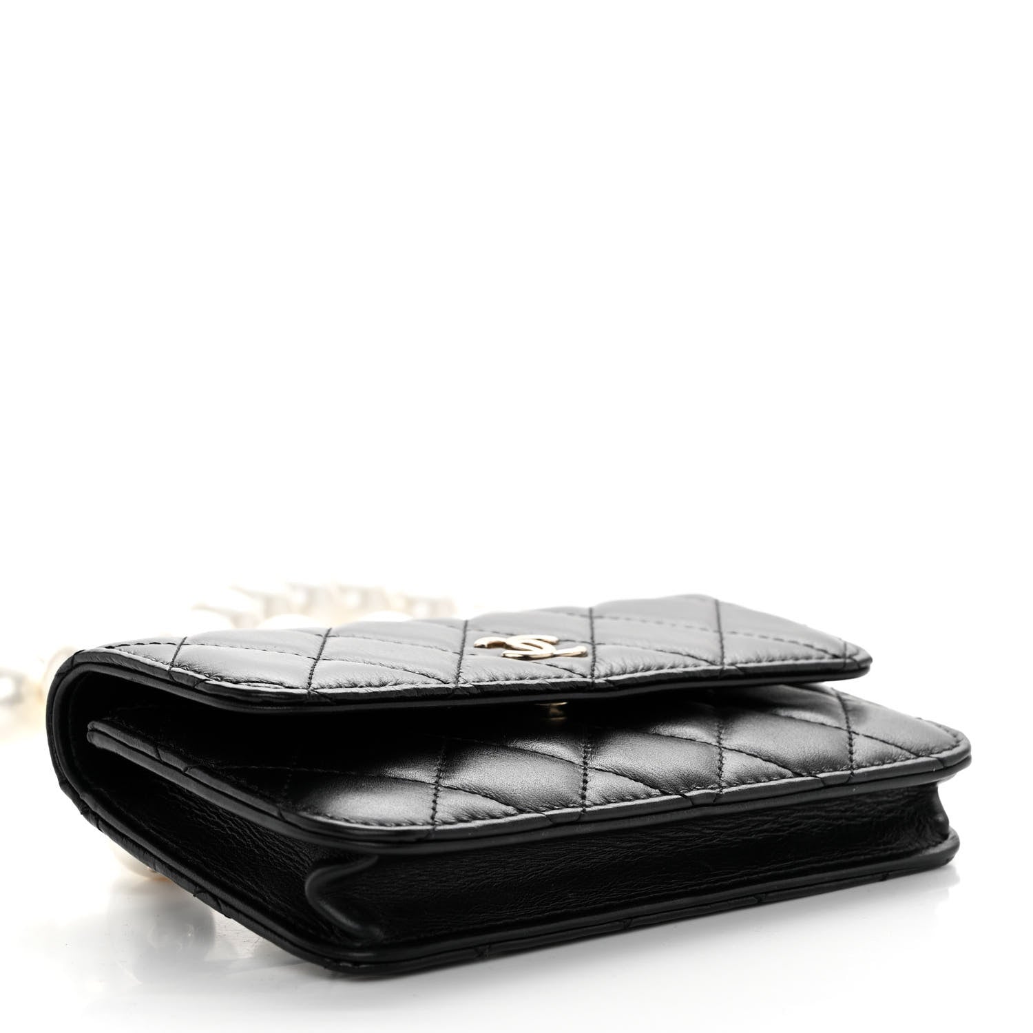 Chanel Calfskin Quilted Maxi Pearls Clutch With Chain Black 4 of 11