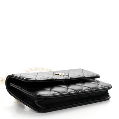 Chanel Calfskin Quilted Maxi Pearls Clutch With Chain Black 4 of 11