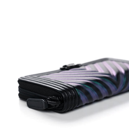 Chanel Calfskin Painted Chevron Embossed Small Boy Zip Wallet Black 10 of 14