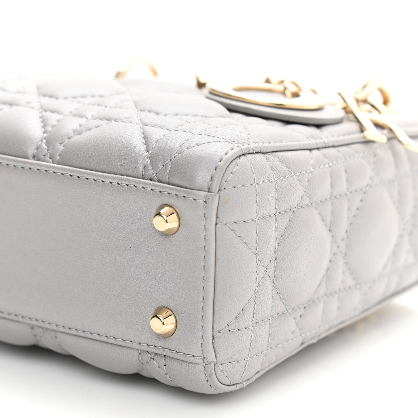 Metallic Lambskin Cannage Mini Lady Dior Grey
