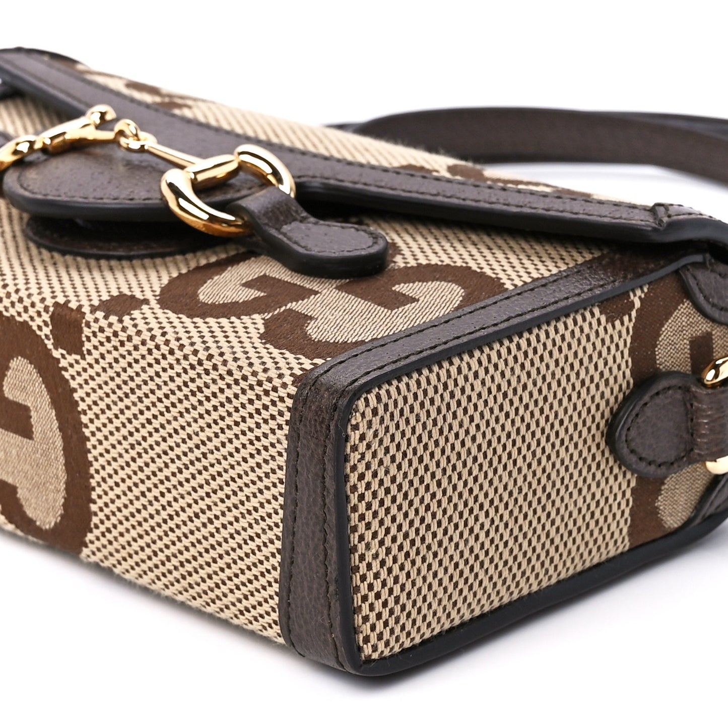 Monogram Jumbo GG Textured Dollar Calfskin Mini Horsebit 1955 Shoulder Bag Camel Ebony New Acero