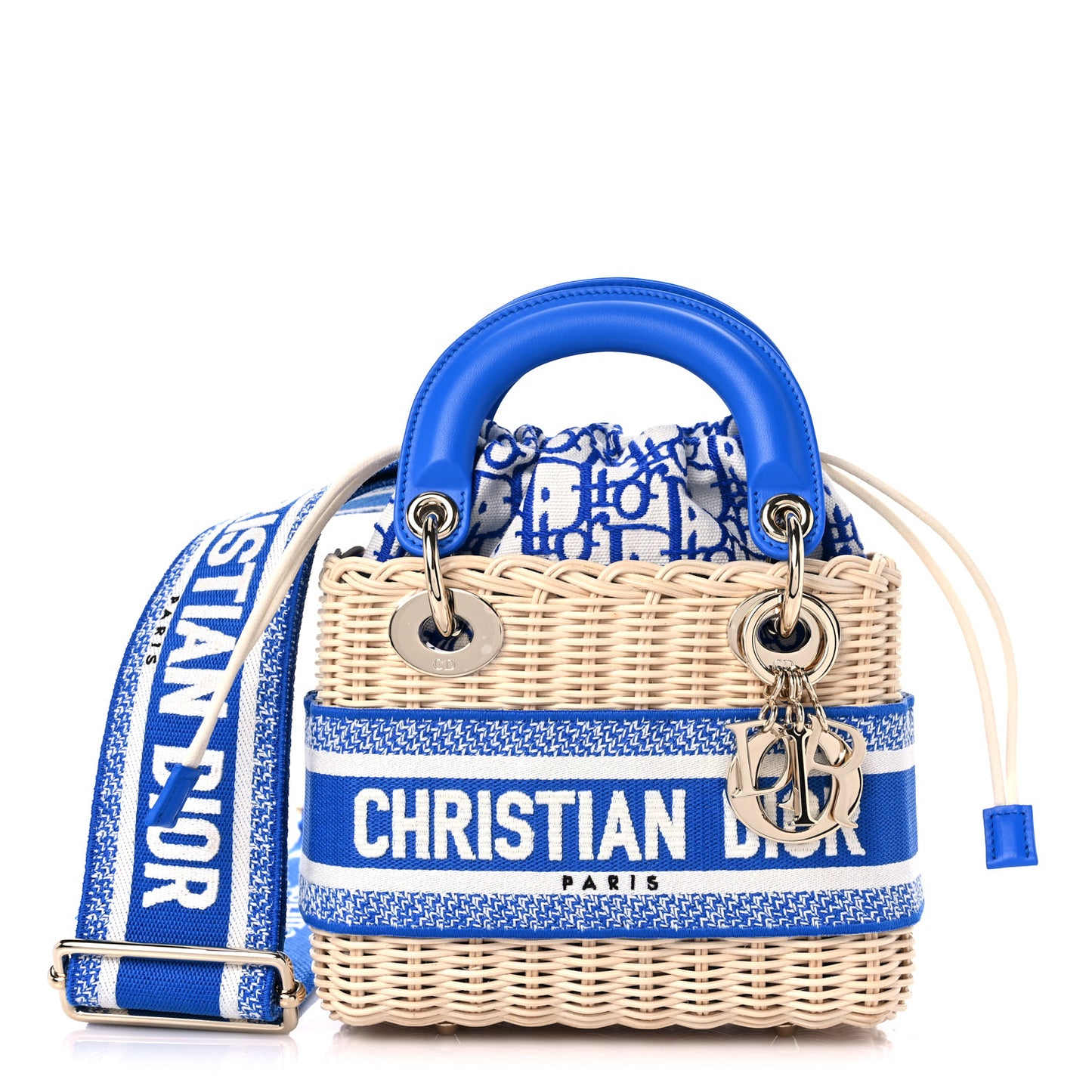 Wicker Oblique Mini Lady Dior Bag Florescent Blue