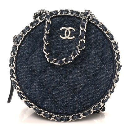 Chanel Denim Quilted Round Clutch With Chain Blue 1 of 10