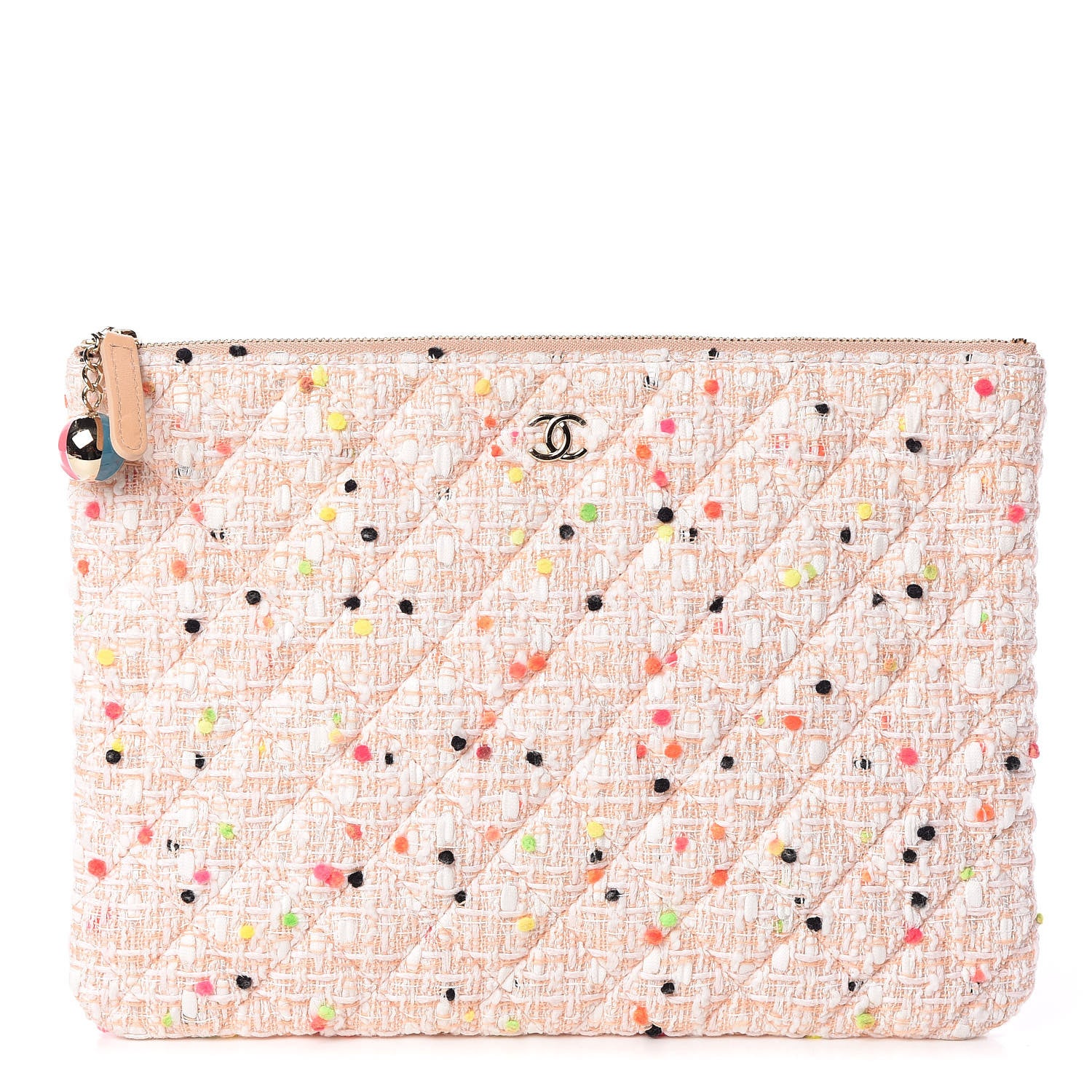 Chanel Tweed Quilted Medium Cosmetic Case Coral White 1 of 7