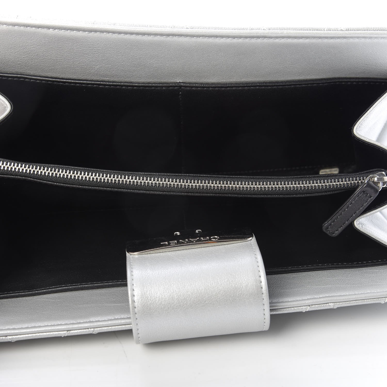 Chanel Metallic Sheepskin Quilted Beauty Lock Clutch Silver 5 of 12