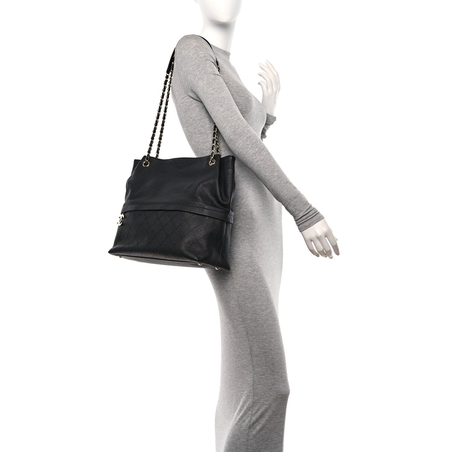Chanel Crumpled Grained Calfskin Zip and Carry Shopping Tote Black 2 of 11