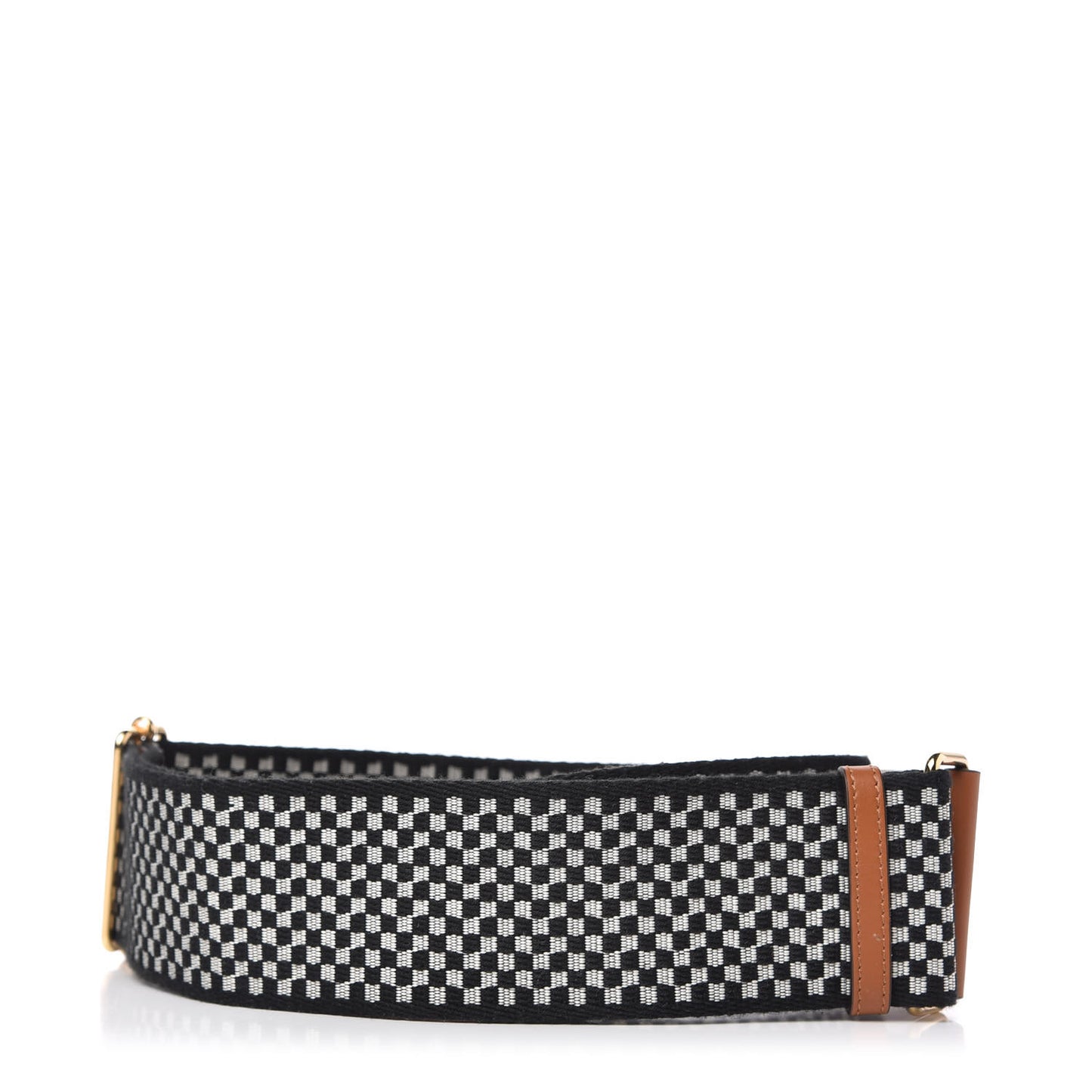 Ribbon Vitello King Logo Embossed Gingham Woven Adjustable Strap You Panna Black Cuoio
