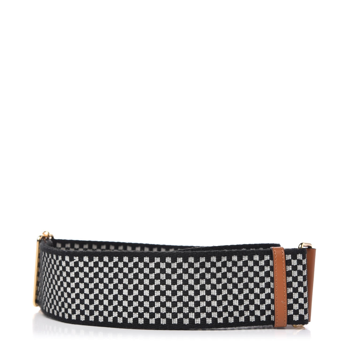 Fendi Ribbon Vitello King Logo Embossed Gingham Woven Adjustable Strap You Panna Black Cuoio 2 of 5