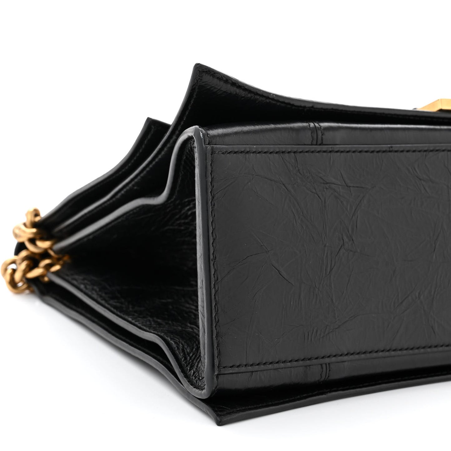 Crushed Calfskin Medium Crush Chain Bag Black