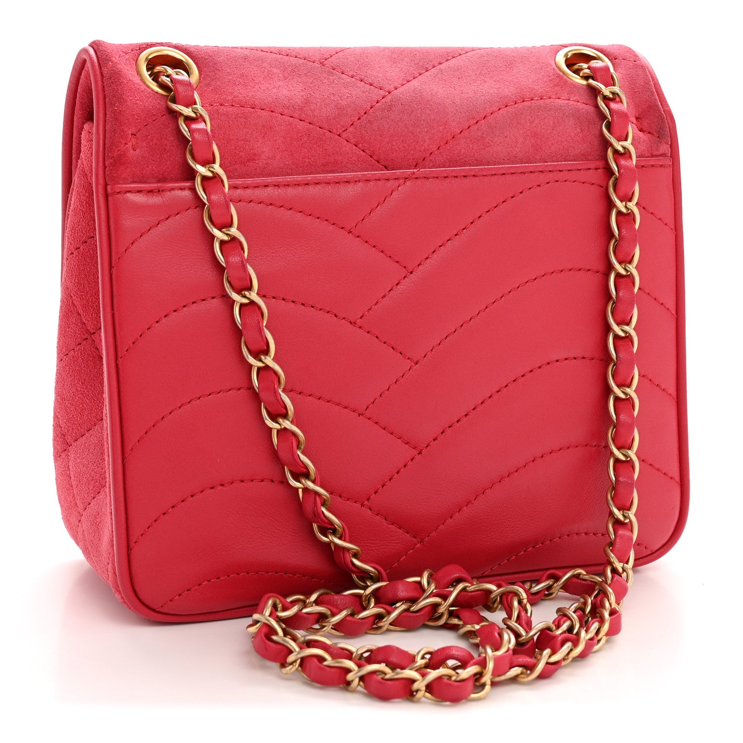 Chanel Suede Lambskin Scallop Quilted Mini Pagoda Flap Pink 3 of 15