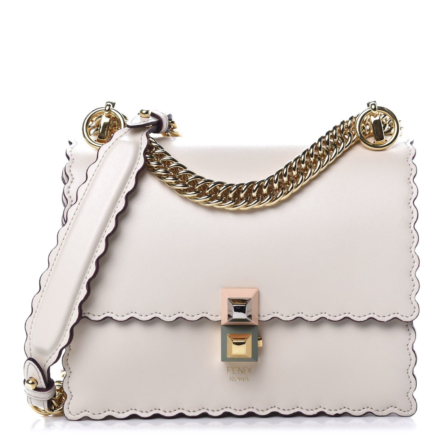 Fendi Vitello Liberty Scalloped Studded Small Kan I Shoulder Bag Camelia 1 of 11