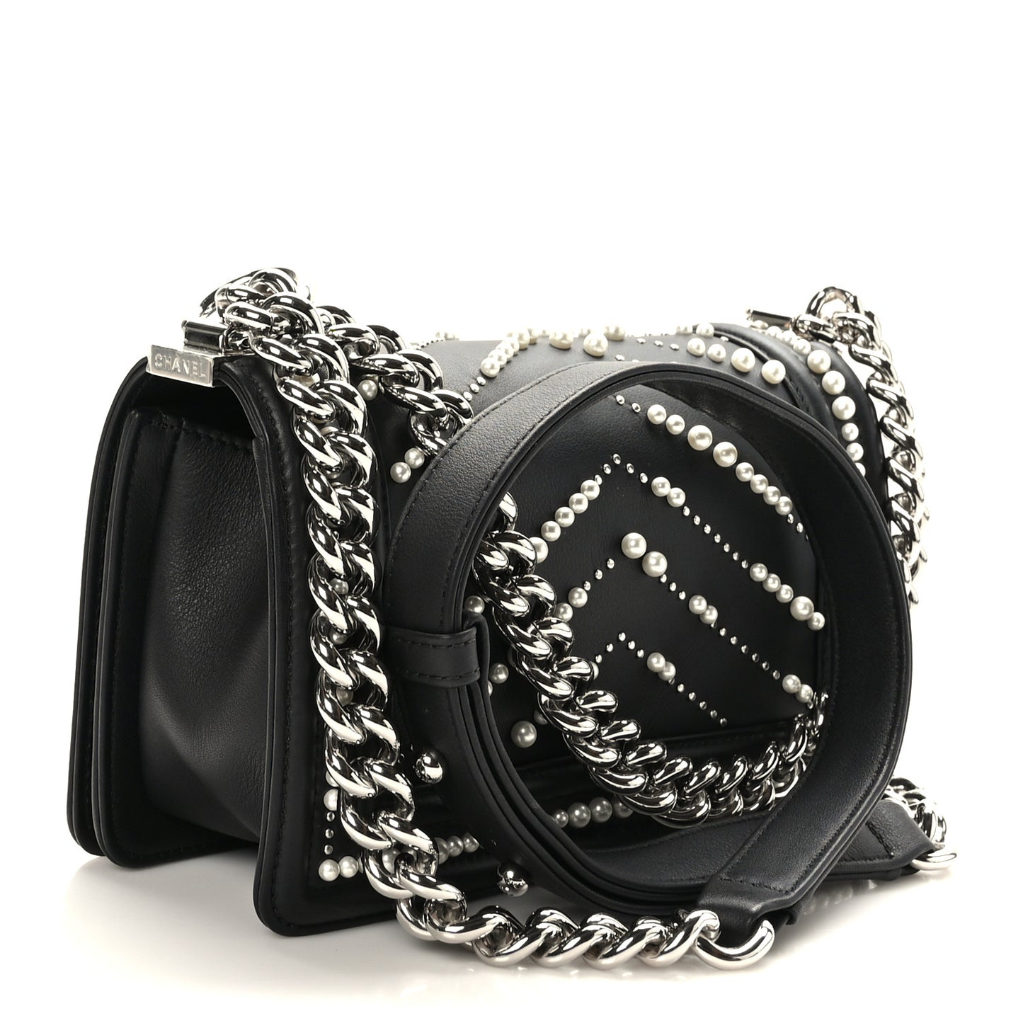 Calfskin Pearl Chevron Small Boy Flap Black