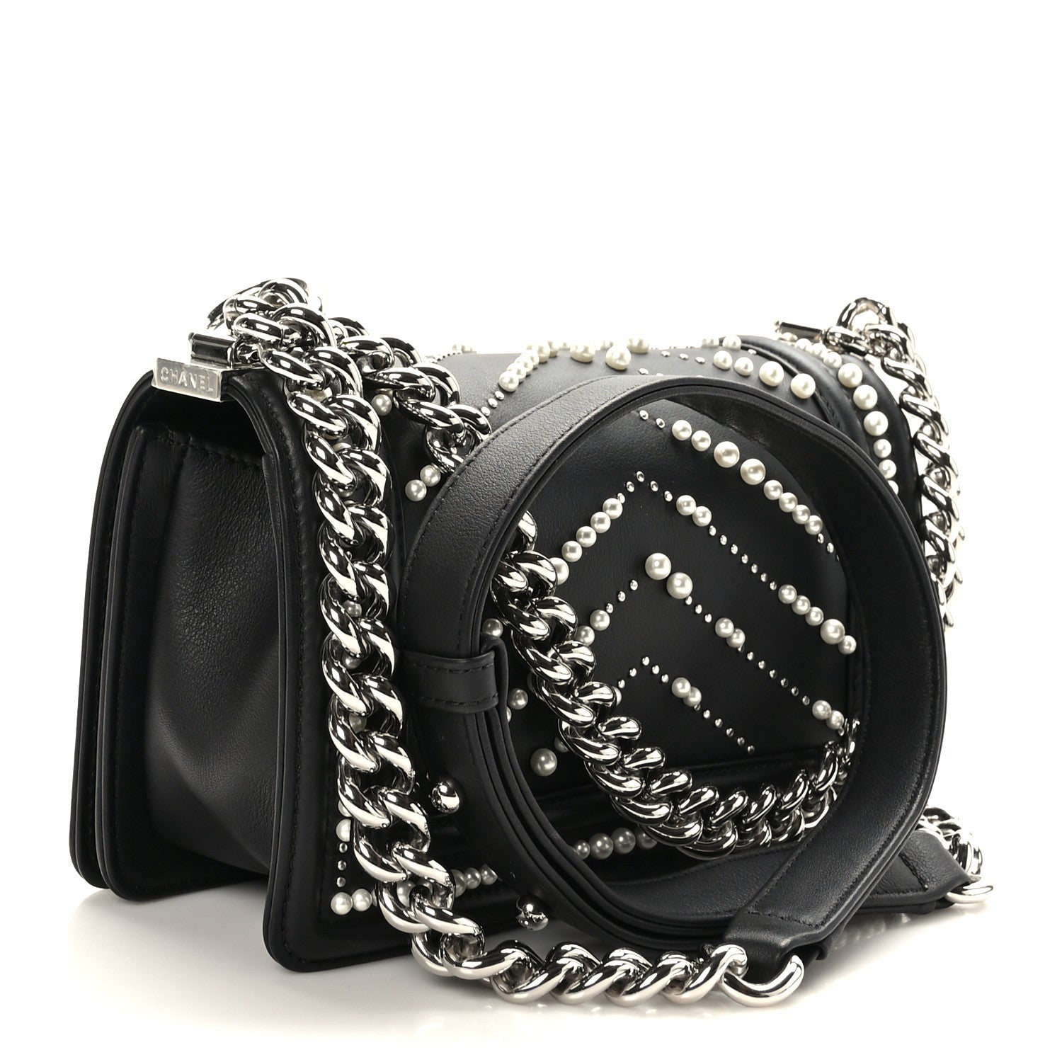 Chanel Calfskin Pearl Chevron Small Boy Flap Black 3 of 9