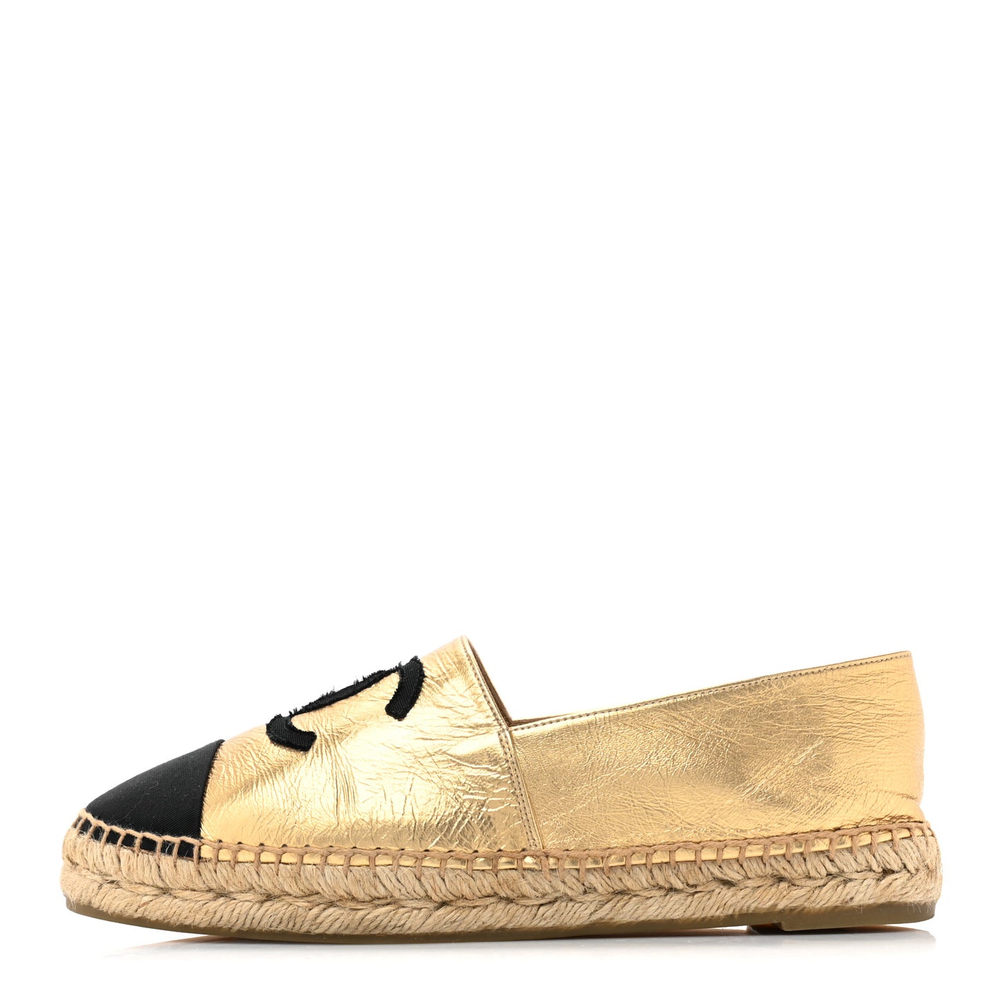 Laminated Lambskin Grosgrain CC Espadrilles 39 Gold Black