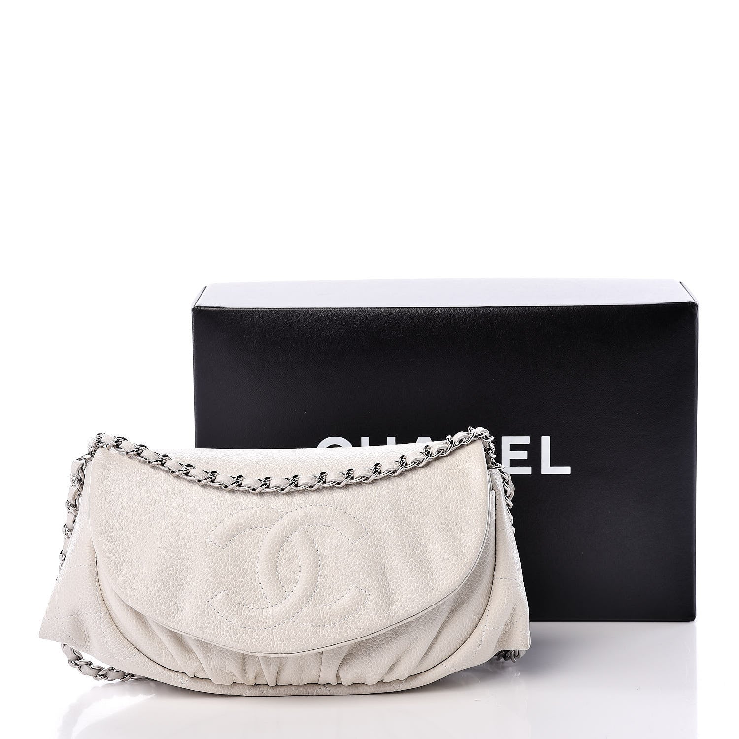 Chanel Caviar Half Moon Wallet On Chain WOC White 13 of 13