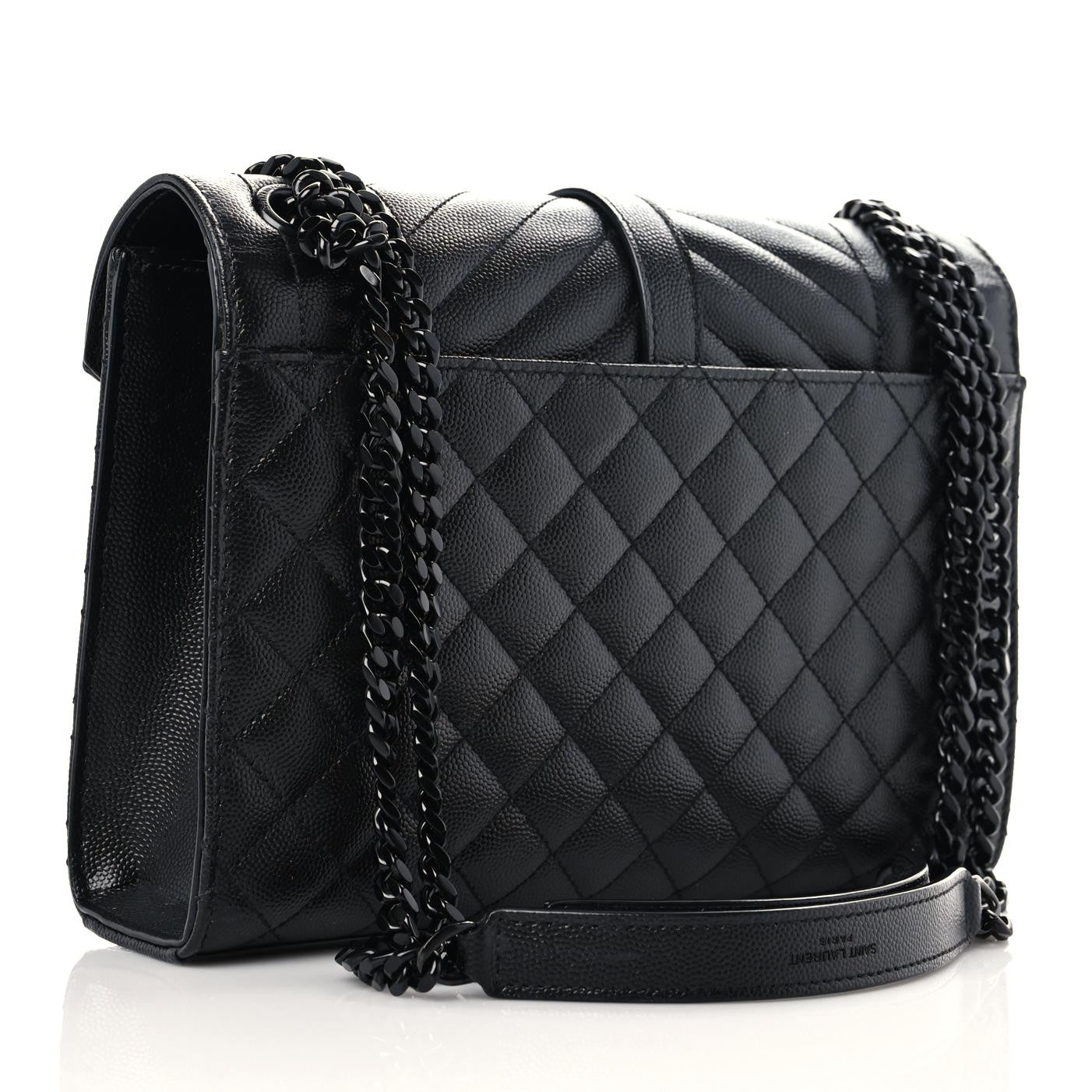 Grain De Poudre Textured Mixed Matelasse Triquilt Medium Monogram Satchel Black