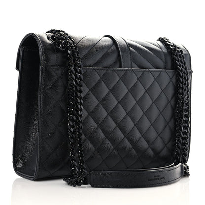 Saint Laurent Grain De Poudre Textured Mixed Matelasse Triquilt Medium Monogram Satchel Black 3 of 9