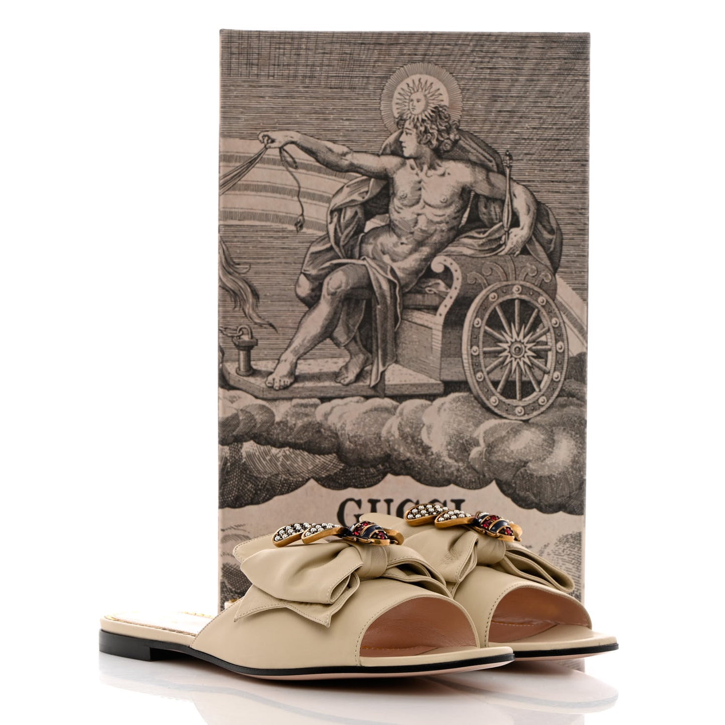 Nappa Queen Margaret Flat Slide Sandals 38 Vintage White
