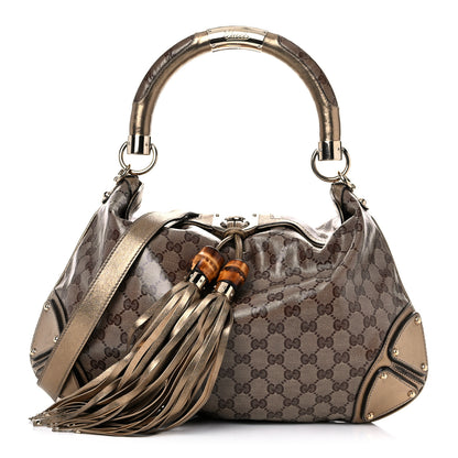 Gucci Crystal Monogram Medium Indy Top Handle Bag Gold 1 of 15