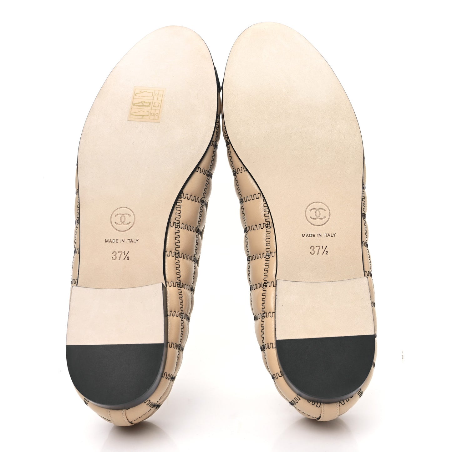 Lambskin Embroidered Quilted Cap Toe Ballerina Flats 37.5 Beige Black