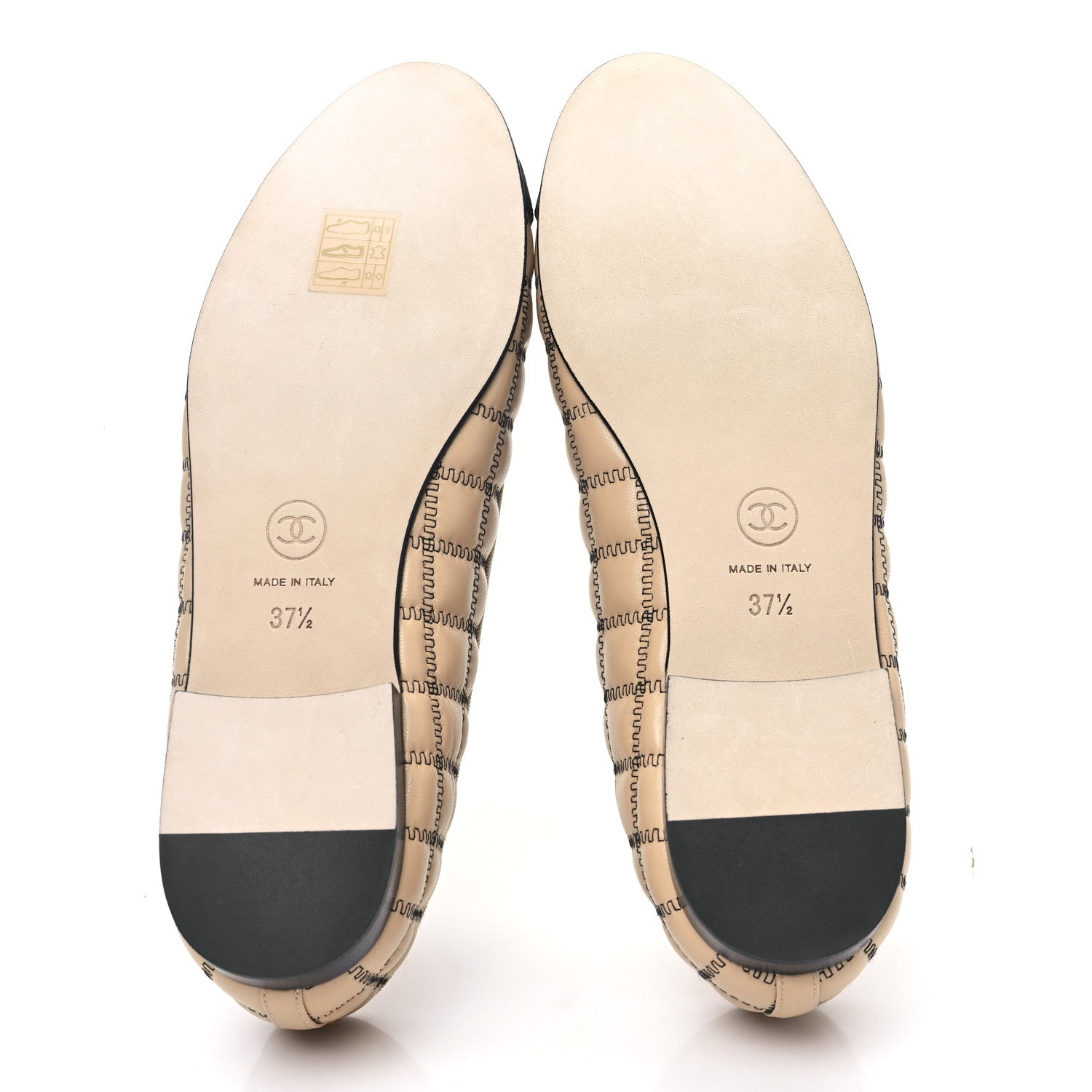 Chanel Lambskin Embroidered Quilted Cap Toe Ballerina Flats 37.5 Beige Black 5 of 9