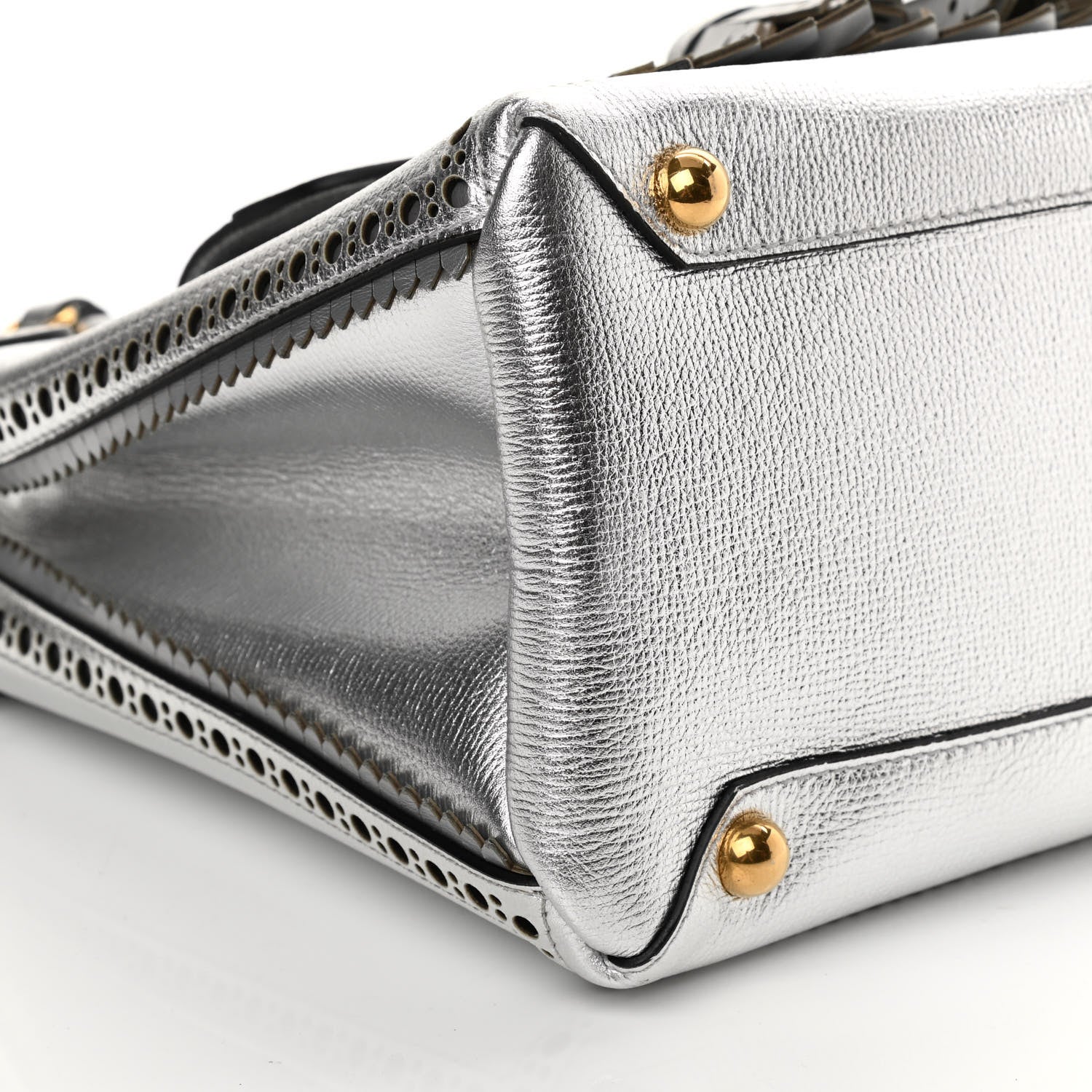 Burberry Metallic Calfskin Broguing Medium Banner Tote Silver 10 of 14