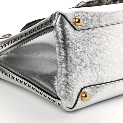 Burberry Metallic Calfskin Broguing Medium Banner Tote Silver 10 of 14
