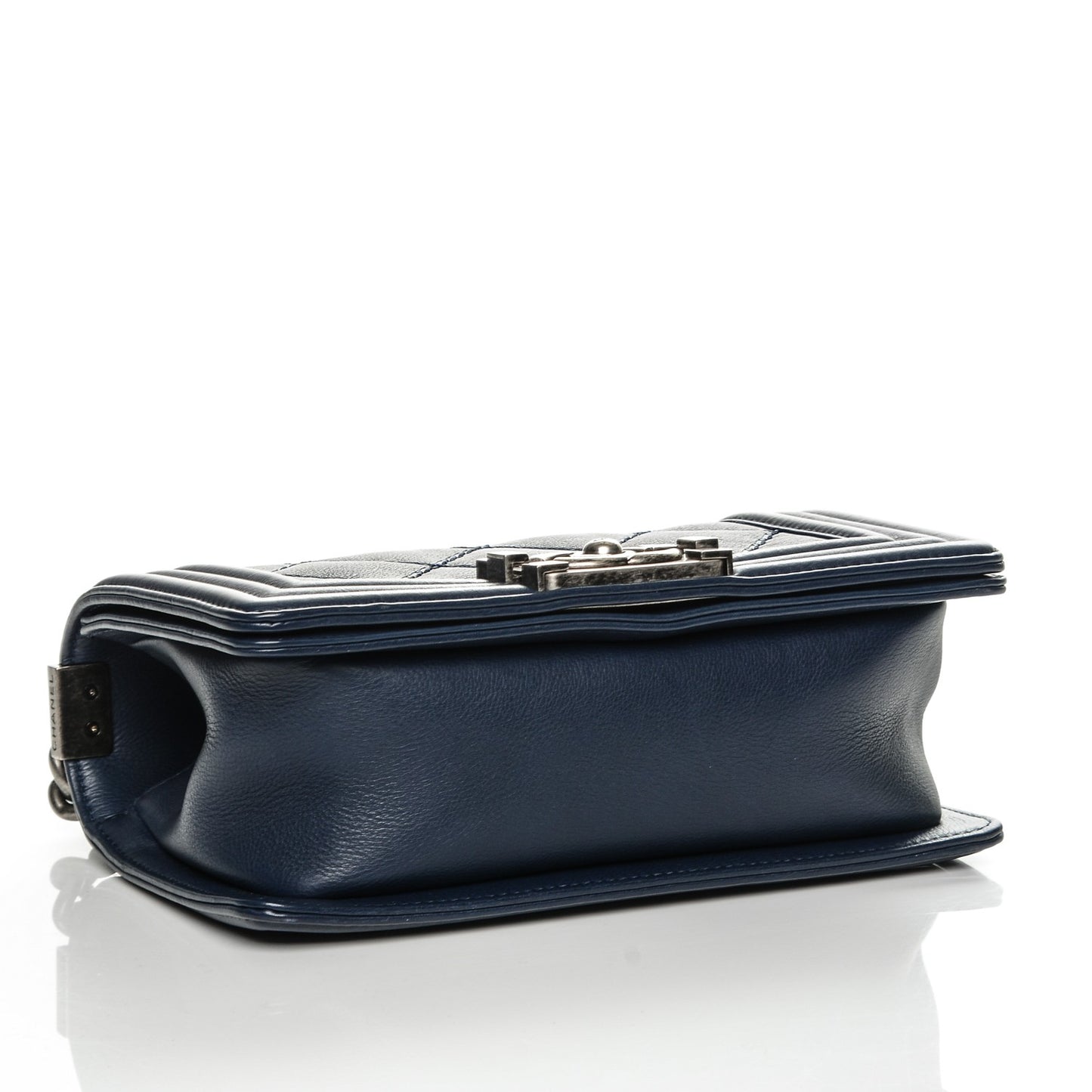 Calfskin Double Stitch Small Boy Flap Navy Blue