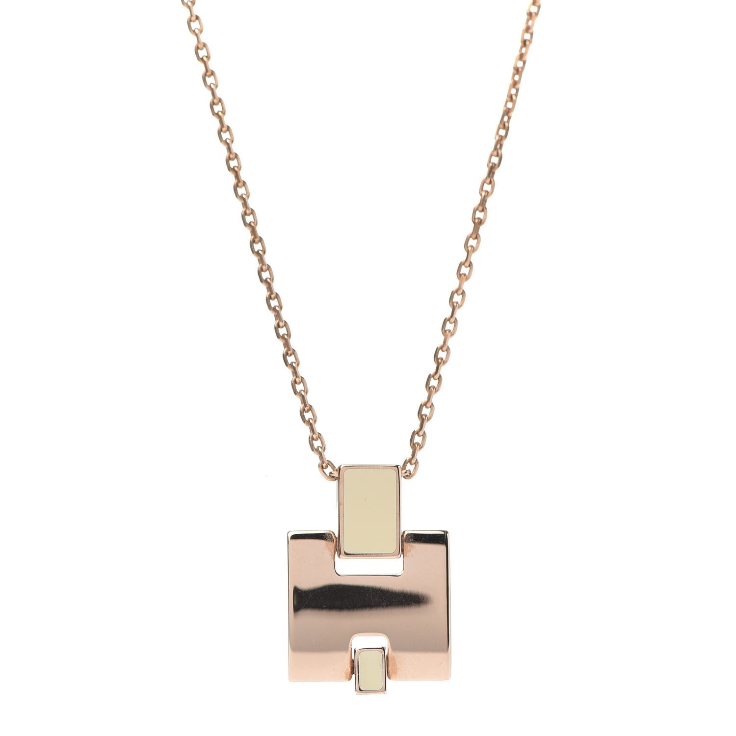 Hermes Rose Gold Plated Lacquered Eileen Pendant Necklace Ecru 1 of 7