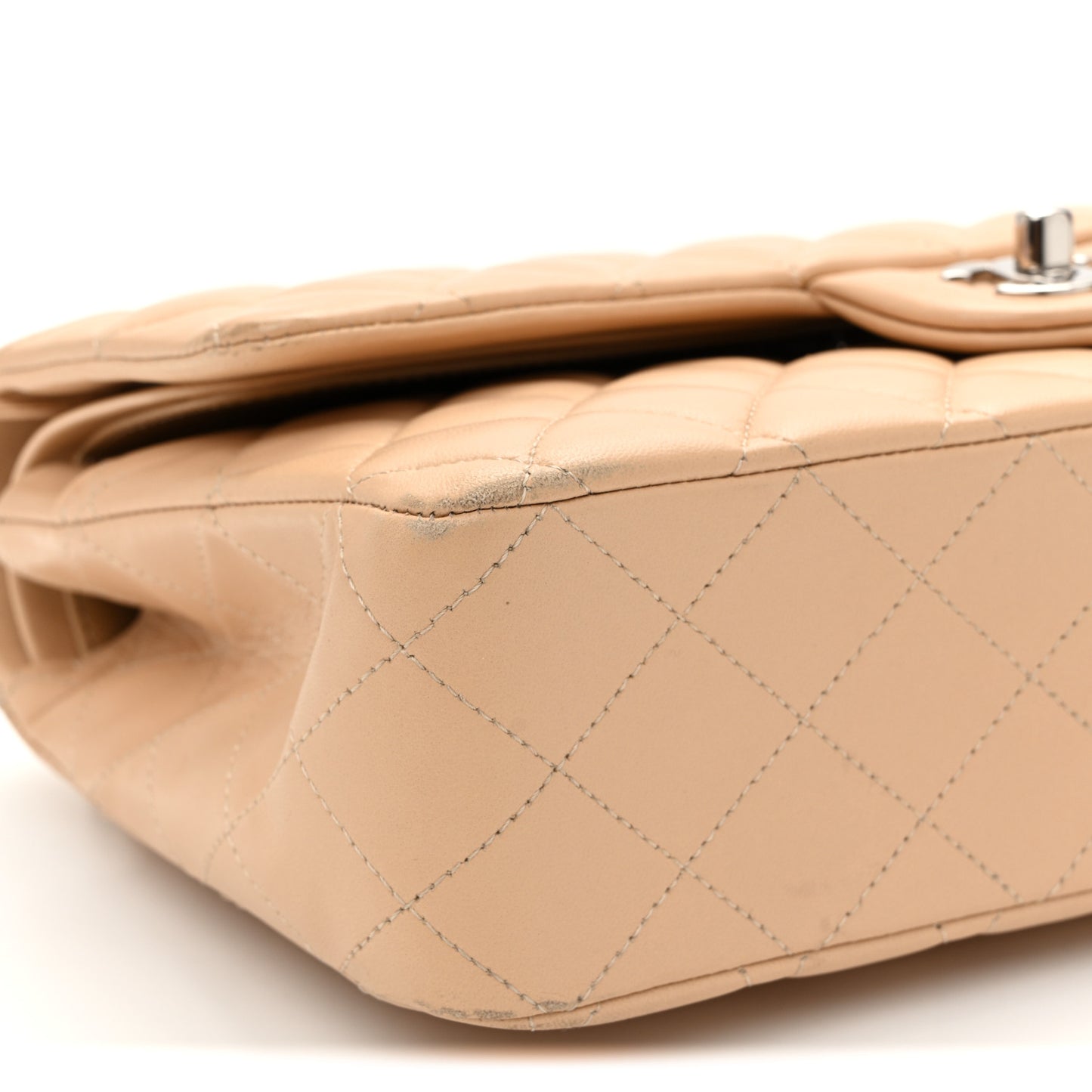 Lambskin Quilted Medium Double Flap Beige